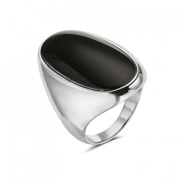 Sterling Silver Ring 12X25mm Onyx Oval with Plain Band