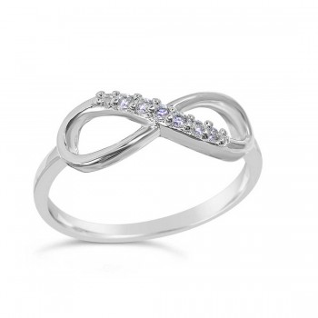 Sterling Silver Ring Infinity Ring with Row of Clear Cubic Zirconia