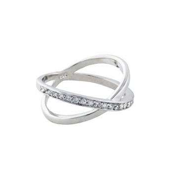 Sterling Silver Ring "X" One Line Plain One Line Clear Cubic Zirconia
