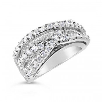 Sterling Silver Ring 3Row Criss Cross Base Pave Cubic Zirconia