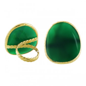 Vermeil Ring Flat Green Agate Stone 20Mil Gold