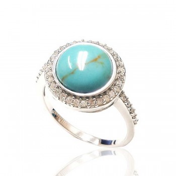 Sterling Silver Ring Reconstructed Turquoise 16 mm Diameter