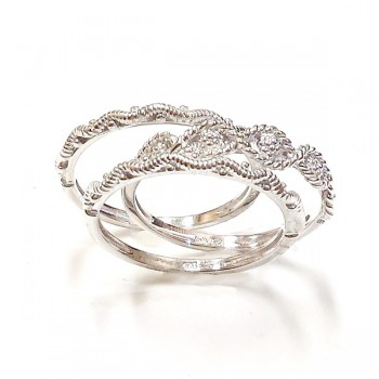 Sterling Silver Ring 3Pcs Stackable 2 Wavy 1 Rope Twist
