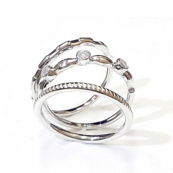 Sterling Silver Ring 3Pcs Stackable Clear Cubic Zirconia/Plain/Rope