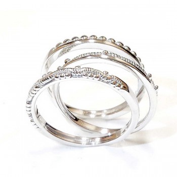 Sterling Silver Ring 3Pcs Stackable Ball/Dots/Wavy Rope