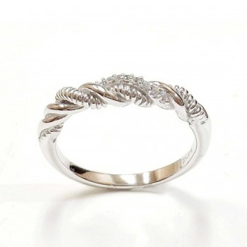 Sterling Silver Ring Clear Cubic Zirconia Twisted Plain/Rope/Textured