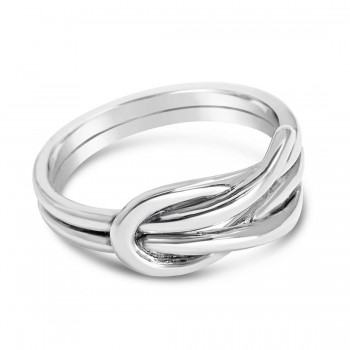 Sterling Silver Ring Plain Two Line Knot Ring -Rhodium Plating-