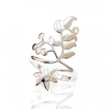 Sterling Silver Ring Plain Leaf and Flower -E-coated