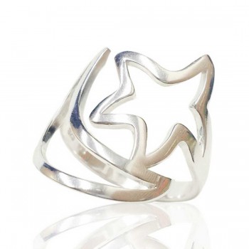 Sterling Silver Ring Plain Star Moon Line