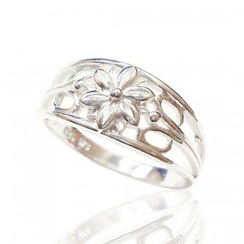 Sterling Silver Ring Flower Narrow Band