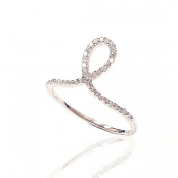 STERLING SILVER RING ONE ROPE CIRCLE CLEAR CUBIC ZIRCONIA PAVE FRONT