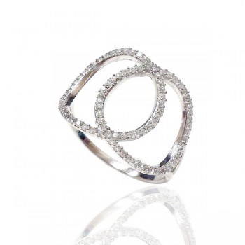 Sterling Silver Ring 2 Open Cubic Zirconia Pave Circle Interlace