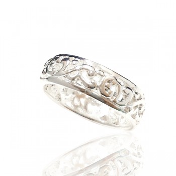 Sterling Silver Ring Open Filigree Pattern Plain Band