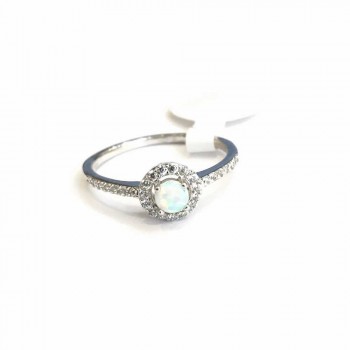 Sterling Silver RING ROUND WHITE OPAL CLEAR Cubic Zirconia AROUND
