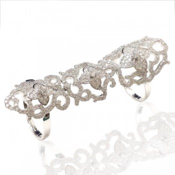 Sterling Silver Ring Clear Cubic Zirconia Filigree Long Knuckle Ring
