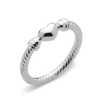 Sterling Silver Ring Rope Band with Plain Heart Middle