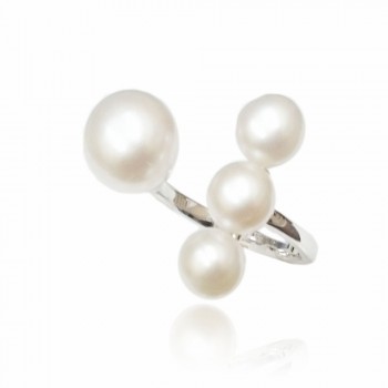Sterling Silver 8mm & (3) 6mm Potato Freshwater Pearl Open Ring