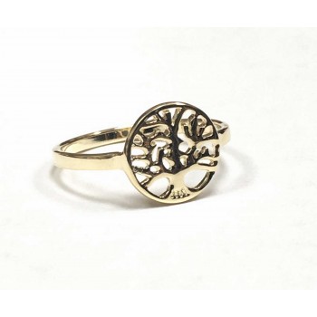 Sterling Silver Ring Plain Tree Of Life In Circle-Gold Plate