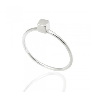 STERLING SILVER RING PLAIN CUBE ON BAND
