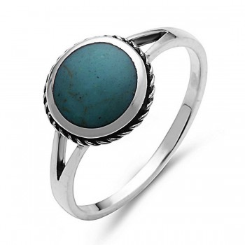 STERLING SILVER RING 9MM RECON. TURQUOISE WRAP W ROPE *OXIDIZED