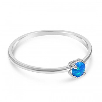 STERLING SILVER RING BLUE LAB CREATED BLUE OPAL 4 PRONG
