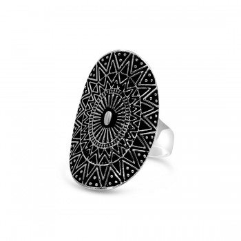 STERLING SILVER RING AZTEC OVAL OXIDIZED