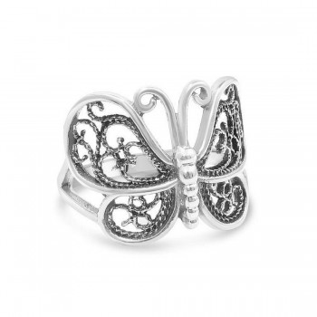 STERLING SILVER RING BUTTERFLY OXIDIZED
