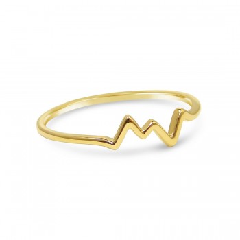 STERLING SILVER RING HEART BEAT LINE-GOLD PLATING