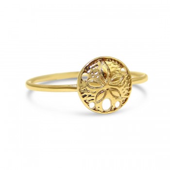 STERLING SILVER RING TINY SAND COIN WITH STARFISH -GOLD PLATING