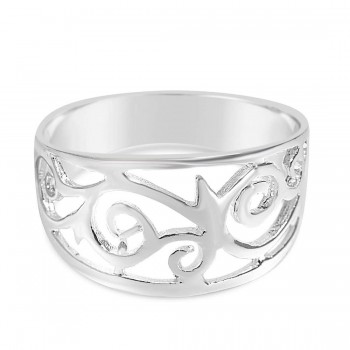 Sterling Silver Ring Swirl Lines Filigree Band