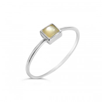 Sterling Silver Ring Tiny Square Mother Of Pearl Silver-Ecoat 