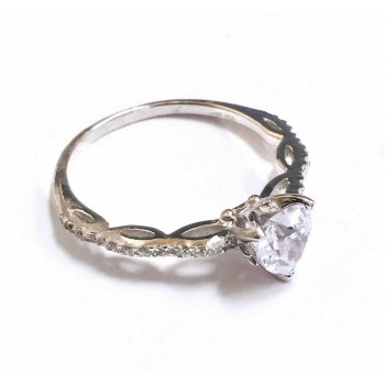 Sterling Silver Ring Heart Shape Clear Cubic Zirconia Solitaire Cubic Zirconia Sides On 