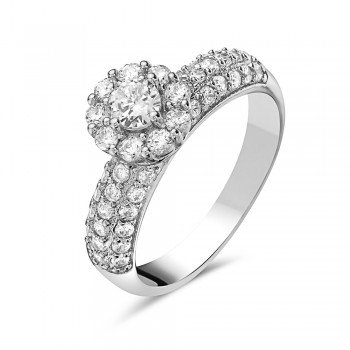Sterling Silver Ring Solitaire Flower Clear Cubic Zirconia Side Pave 