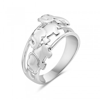Sterling Silver Ring Three Elephants On Triple Lines 