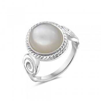 Sterling Silver RING OVAL MOTHER OF PEARL  WAVY LINES SIDES