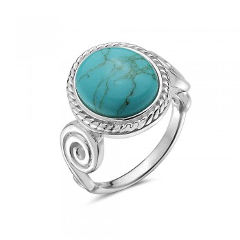 Sterling Silver RING OVAL RECONSTITUENT TURQUOISE COLOR STONE  