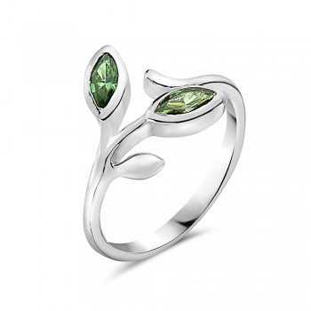 Sterling Silver Ring Tree Branch With Leaves Swarovski Green Cubic Zirconia  1S-8472PD-SW 