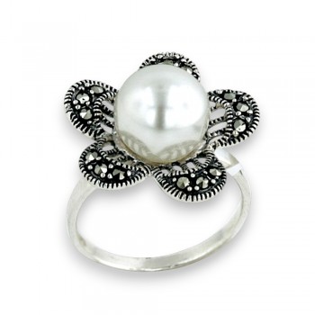 Marcasite Ring 10mm Shall Peral 5 Marcasite Pave Petal