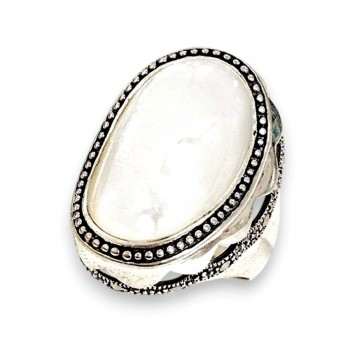 Marcasite Ring 21X14mm Mother of Pearl Oval Marcasite on Side