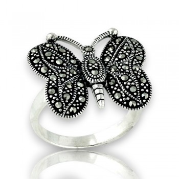 Marcasite Ring Marcasite Paved Round Wing Butterfly