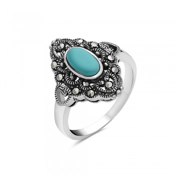 MS RING VICTORIA FILIGREE OVAL RECONSTITUENT TURQU
