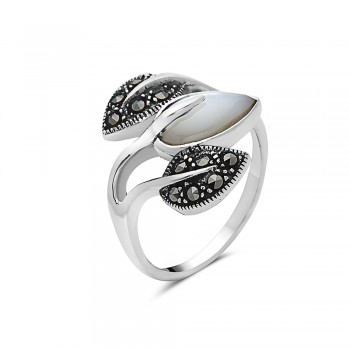 Leaves in the Mist Mother of Pearl & Marcasite Ring