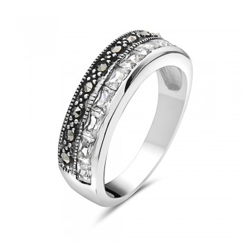 MS RING BAND 2 LINES MARCASITE AND CZ LINE
