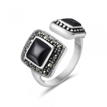 MS RING BYPASS 2 SQUARE ONYX MARCASITE SURROUND  1M-4602N