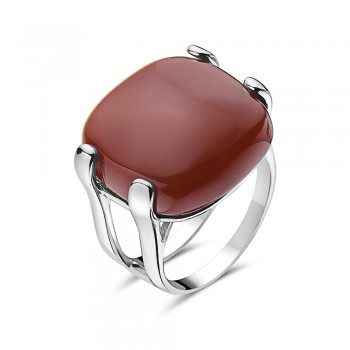 Sterling Silver RING CUSHION CUT CARNELIAN SQUARE 18MM