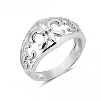 Sterling Silver Ring Plain 3 Fleur De Lis--E-Coat