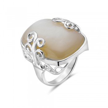 Sterling Silver Ring 22X17 Mm Cabachon White Mother Of Pearl