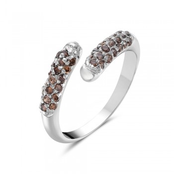 Sterling Silver Ring Oppositive Coffee Cubic Zirconia Lines