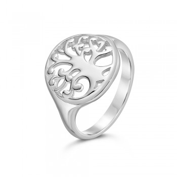 Sterling Silver Ring 15Mm Open Circle With Tree Of Life Inside