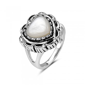 Raised Frame Heart Mother of Pearl Ring